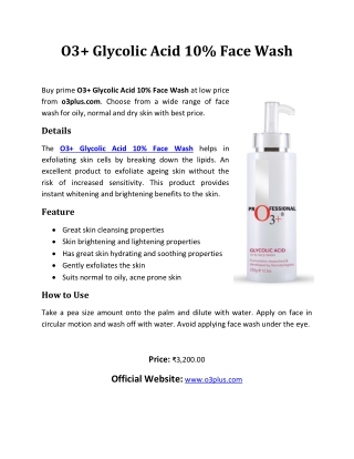 O3 Glycolic Acid 10% Face Wash