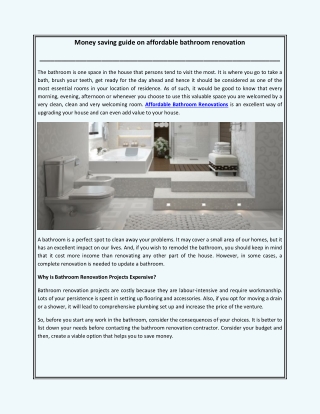 Money saving guide on affordable bathroom renovation