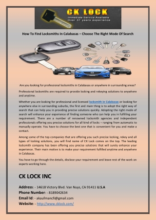 How To Find Locksmiths In Calabasas – Choose The Right Mode Of Search