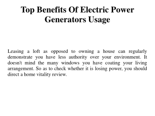 Top Benefits Of Electric Power Generators Usage