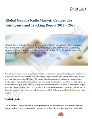 Global Gamma Knife Market to Partake Significant Development During 2018-2026