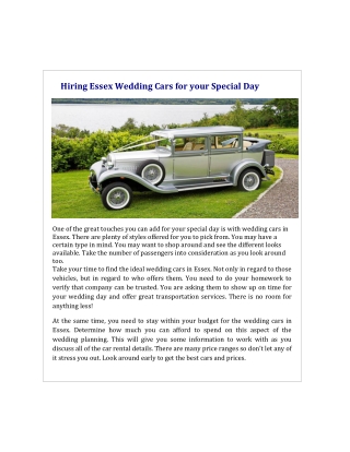 Hiring Essex Wedding Cars for your Special Day