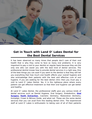 Get in Touch with Land O’ Lakes Dental for the Best Dental Services