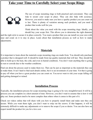 Take your Time to Carefully Select your Scope Rings