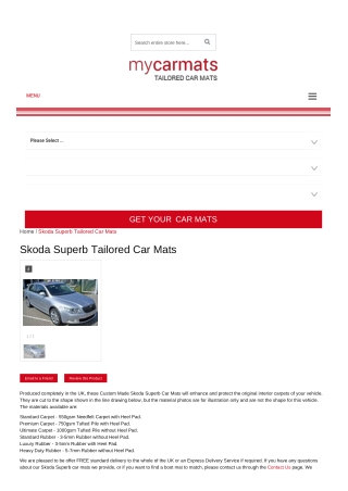 Tailored Skoda Superb Car Mats – Custom Car Mats | Rubber Car Mats