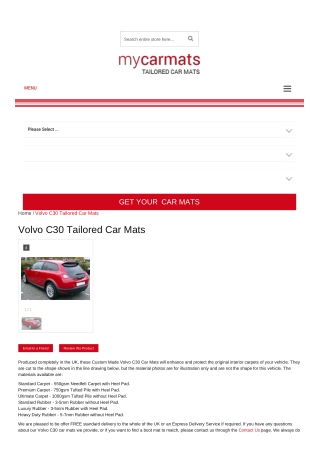 Tailored Volvo C30 Car Mats – Custom Car Mats | Rubber Car Mats