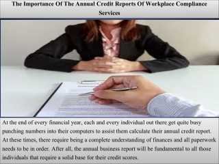 The Importance Of The Annual Credit Reports Of Workplace Compliance Services