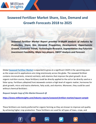 Seaweed Fertilizer Market Share, Size, Demand and Growth Forecasts 2018 to 2025