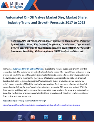 Automated On-Off Valves Market Size, Market Share, Industry Trend and Growth Forecasts 2017 to 2022