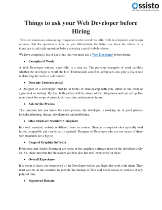 Things to ask your Web Developer before Hiring