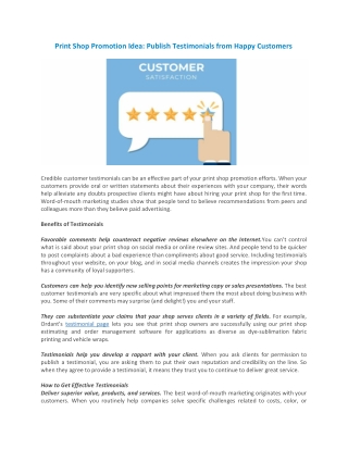 Print Shop Promotion Idea: Publish Testimonials from Happy Customers