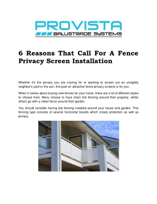 6 Reasons That Call For A Fence Privacy Screen Installation