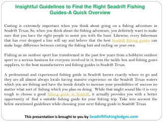 Insightful Guidelines to Find the Right Seadrift Fishing Guides-A Quick Overview