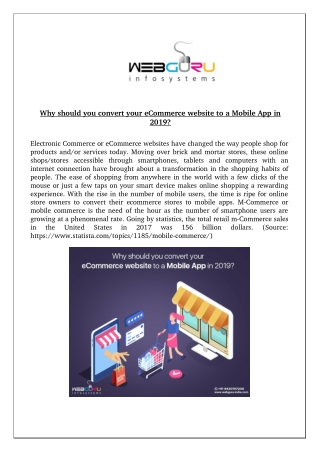 Why should you convert your eCommerce website to a Mobile App in 2019?