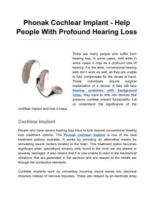 Phonak Cochlear Implant-Help People With Profound Hearing Loss