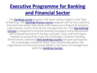 Executive Programme for Banking and Financial Sector