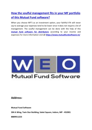 How the soulful management fits in your MF portfolio of this MF software?