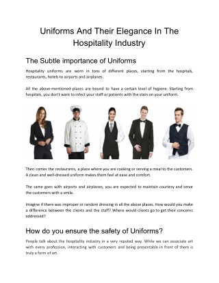 Uniforms And Their Elegance In The Hospitality Industry