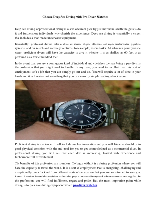Choose Deep Sea Diving with Pro Diver Watches