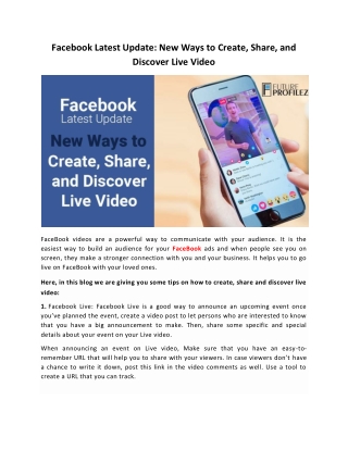 Facebook Latest Update: New Ways to Create, Share, and Discover Live Video