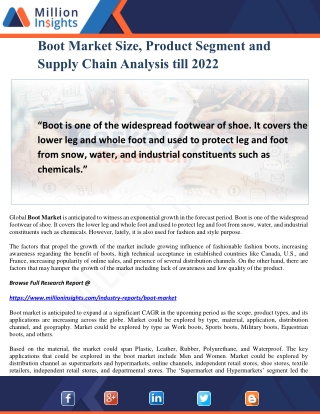 Boot Market Size, Product Segment and Supply Chain Analysis till 2022