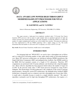Data Aware Low Power High Throughput Modified Radix Fft Processor for Wpan Applications