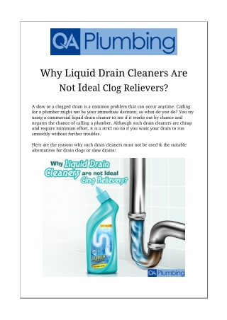 Why Liquid Drain Cleaners Are Not Ideal Clog Relievers?