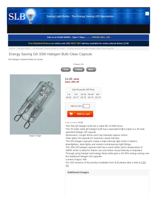 Energy Saving G9 33W Halogen Bulb Clear Capsule