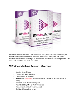 WP Video Machine Review | Launch Discount & Huge Bonus‎