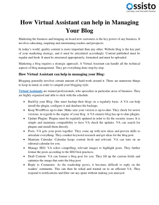 How Virtual Assistant can help in Managing Your Blog