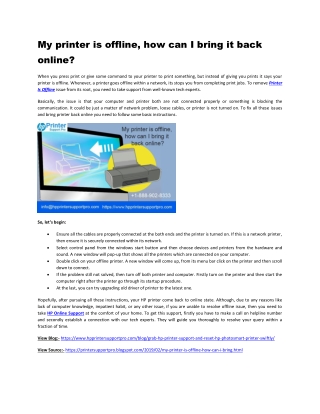 My printer is offline, how can I bring it back online?