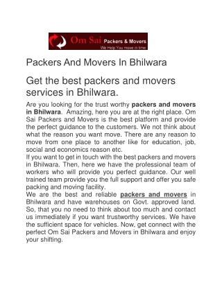 Om sai packers and movers bhilwara