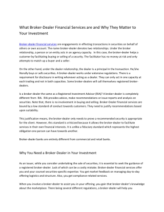 What Broker-Dealer Financial Services are and Why They Matter to Your Investment