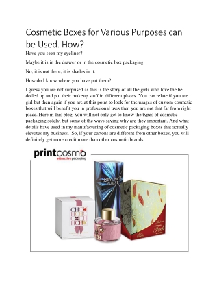 How Cosmetic Boxes for Various Purposes can be Used