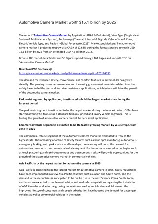 Automotive Camera Market Worth $15.1 Billion by 2025 - Exclusive Report by MarketsandMarkets™