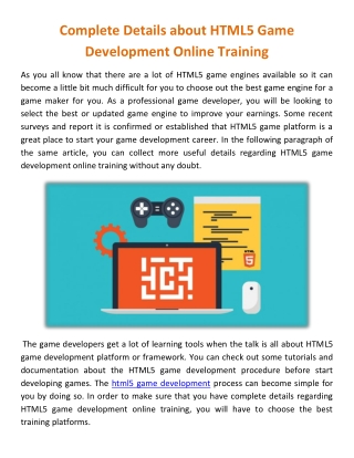Complete Details about HTML5 Game Development Online Training