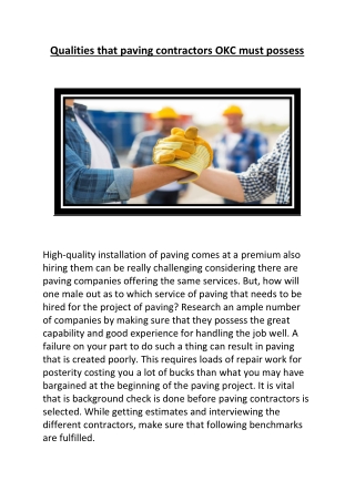 Qualities that paving contractors OKC must possess