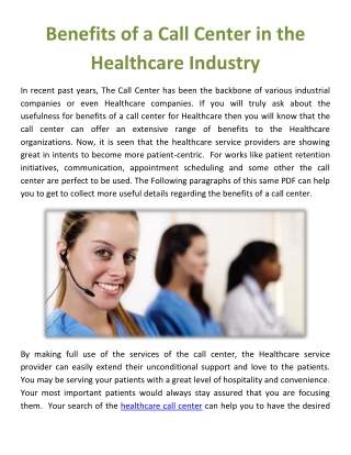 Benefits of a Call Center in the Healthcare Industry