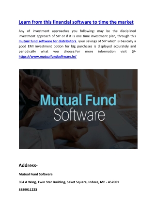 Learn from this financial software to time the market