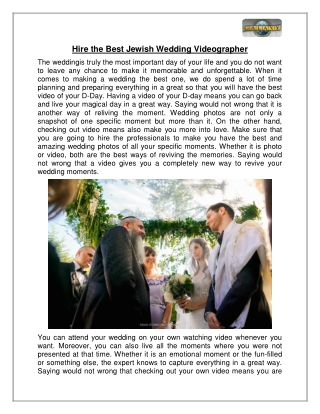 Hire the Best Jewish Wedding Videographer