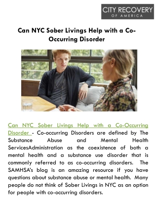 Can NYC Sober Livings Help with a Co-Occurring Disorder?