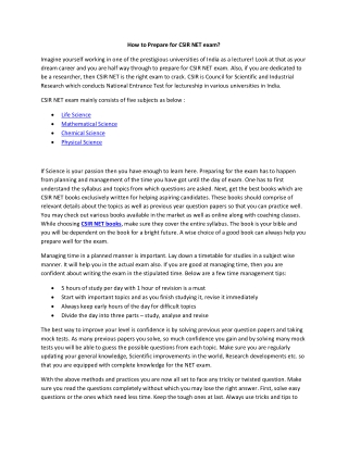 How to Prepare for CSIR NET Exam PDF
