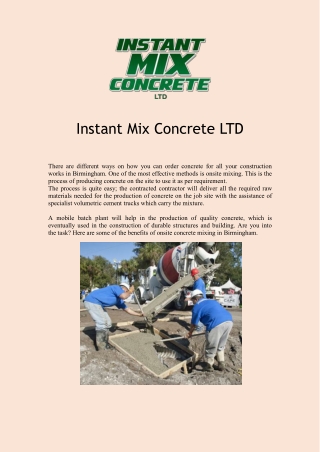 Instant Mix Concrete LTD