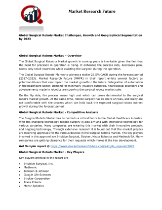 Surgical robots market 2019