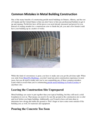 Common Mistakes in Metal Building Construction