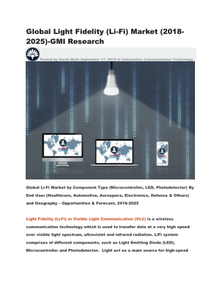 Global Light Fidelity (Li-Fi) Market (2018-2025)-GMI Research