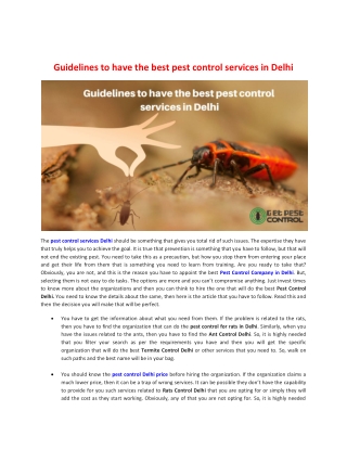 Guidelines to have the best pest control services in Delhi
