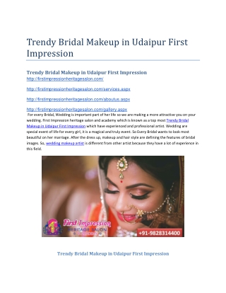 Trendy Bridal Makeup in Udaipur First Impression