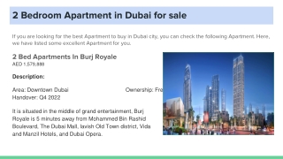 2 Bedroom Apartment in Dubai for sale