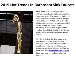 2019 Hot Trends in Bathroom Sink Faucets
